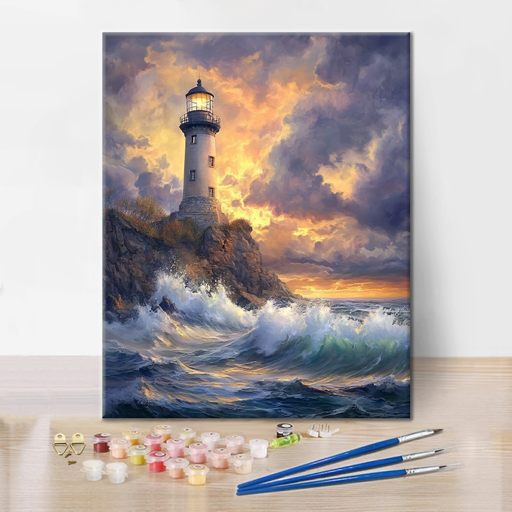 Faro sul bordo dell'oceano - Dipingere con i Numeri