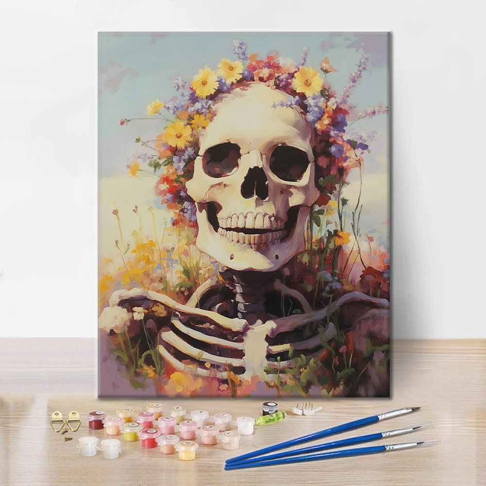 Teschio decorato con fiori vivaci - Dipingere con i Numeri