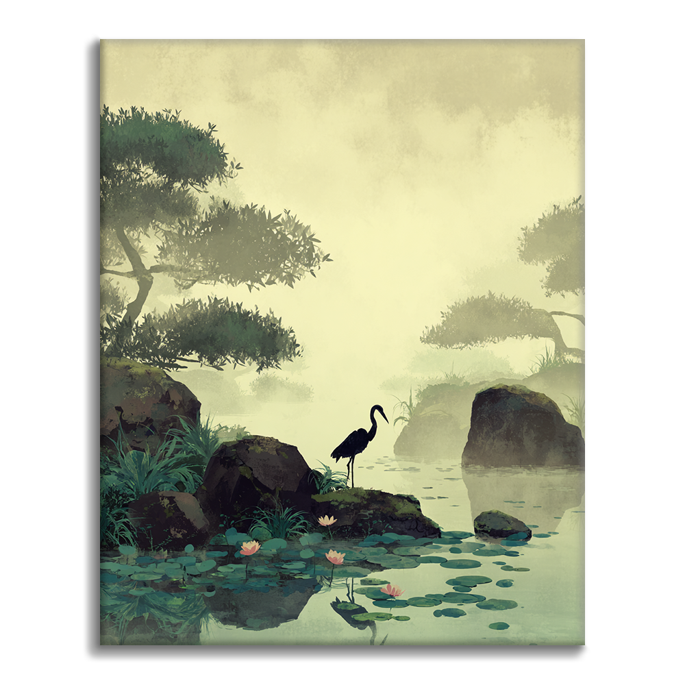 Gru sullo stagno dei loti - Dipingere con i numeri