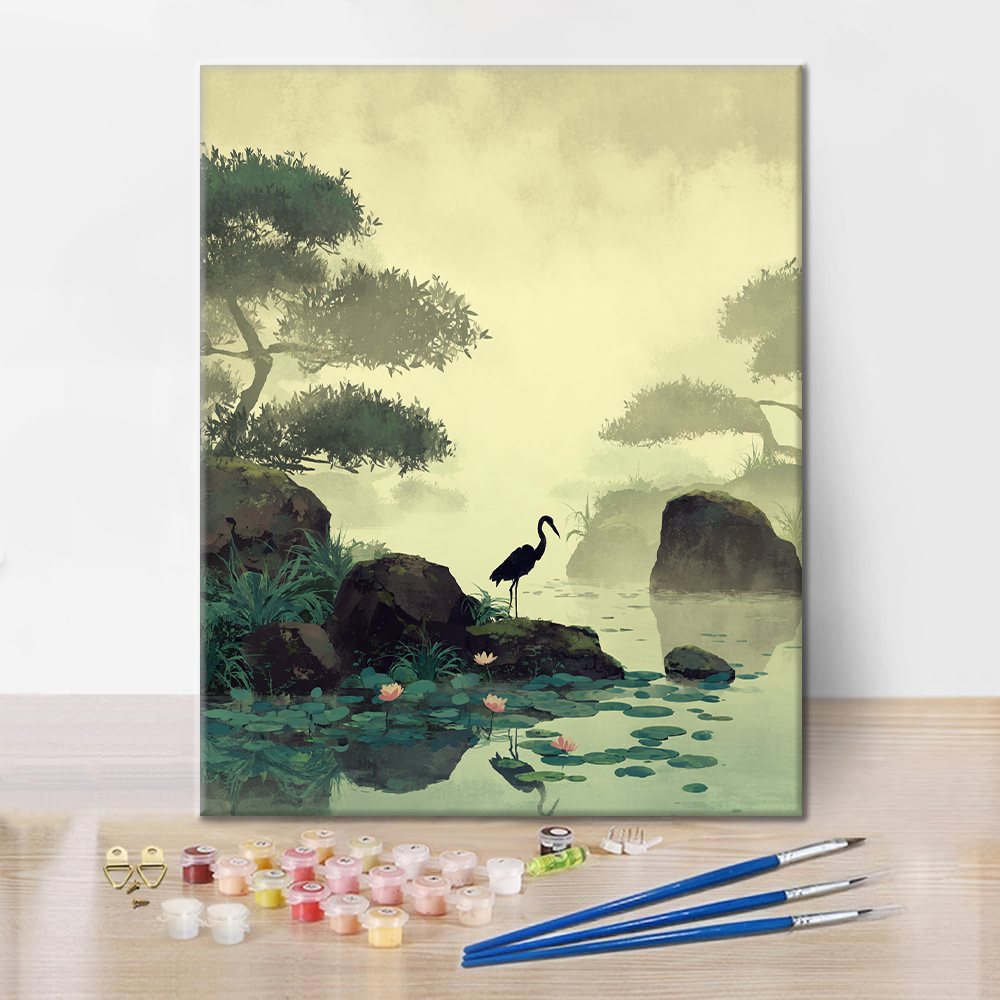 Gru sullo stagno dei loti - Dipingere con i numeri