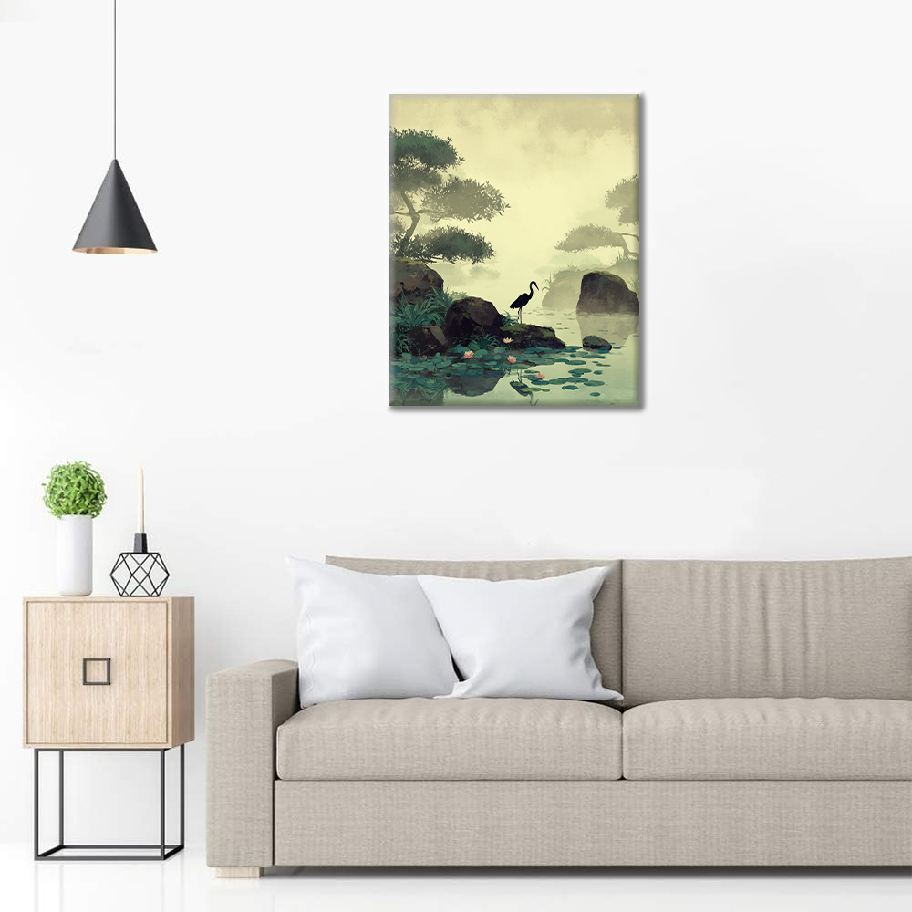 Gru sullo stagno dei loti - Dipingere con i numeri