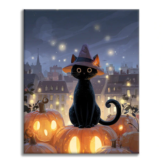 Gatto mago seduto su una zucca - Dipingere con i Numeri