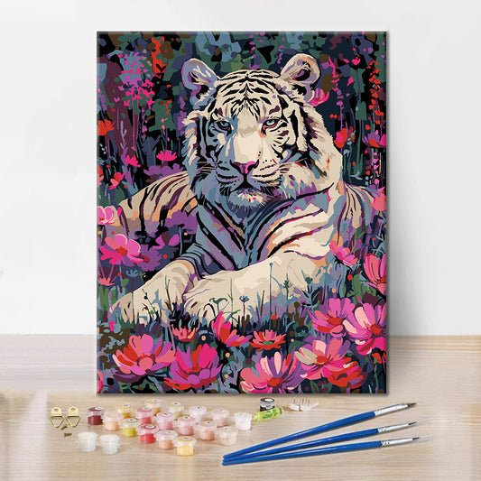 Tigre bianca e fiori - Dipingere con i Numeri
