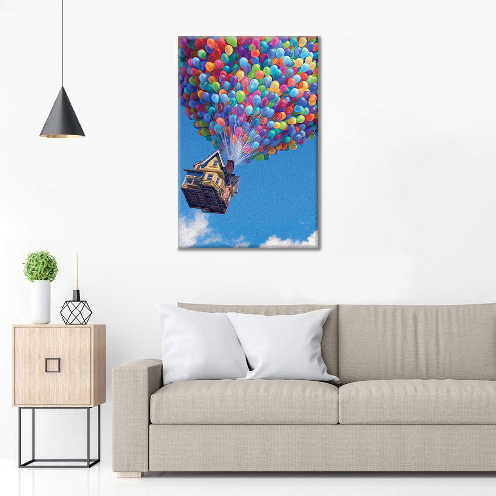 Casa volante con palloncini colorati - Dipingere con i Numeri