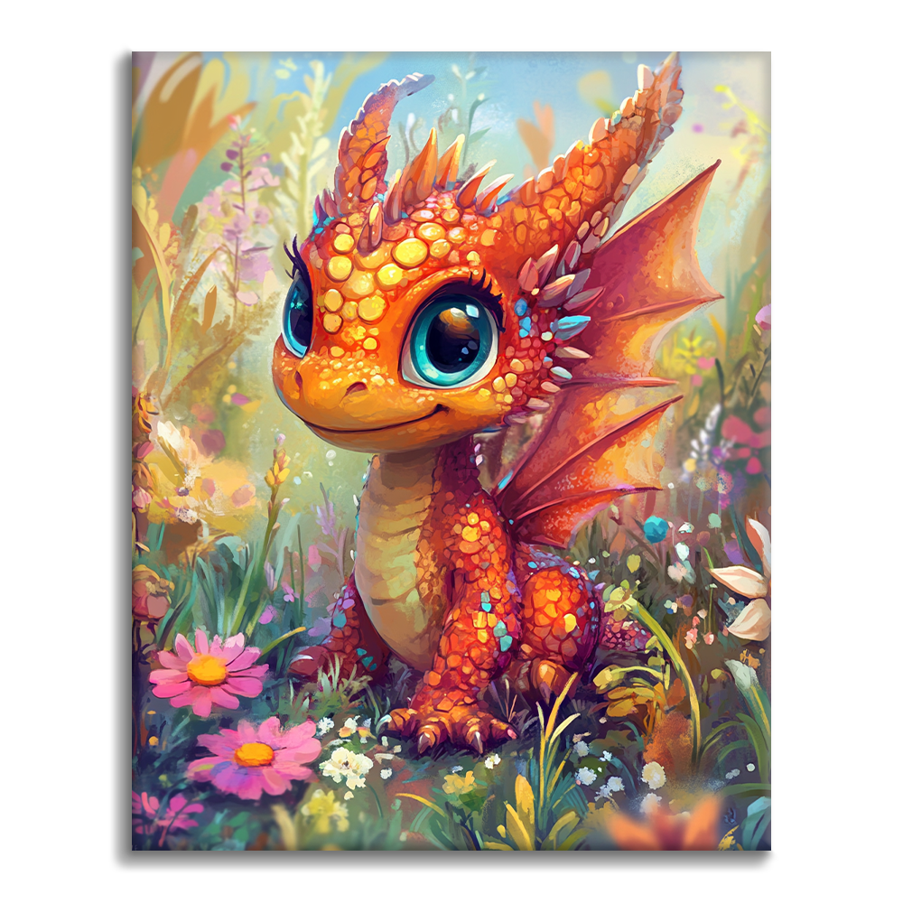 Cucciolo di drago in un paese delle meraviglie floreale - Dipingere con i Numeri