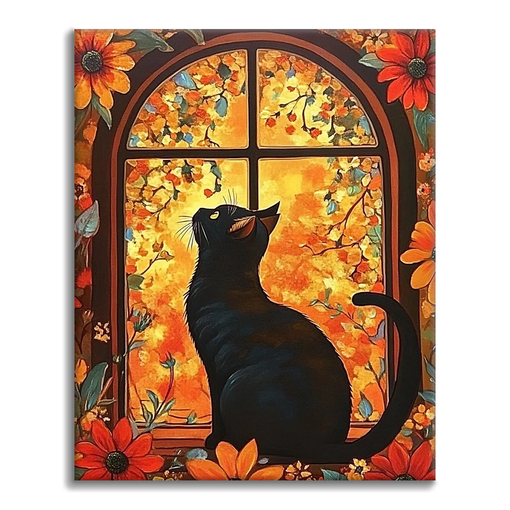 Gatto davanti alla finestra con i fiori - Dipingere con i Numeri