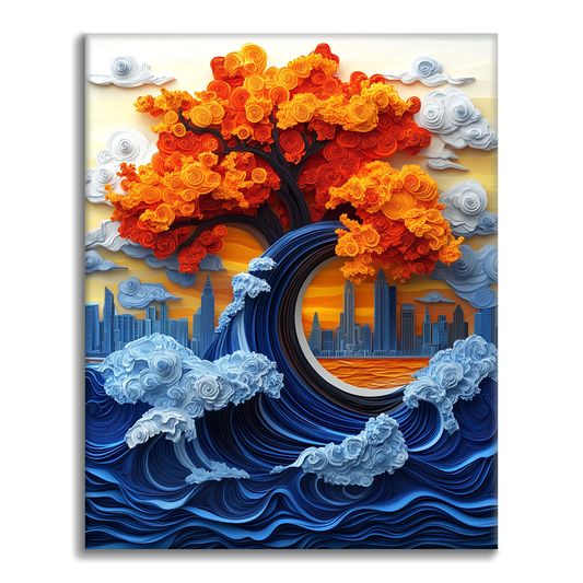 Albero cremisi sul mare - Dipingere con i Numeri