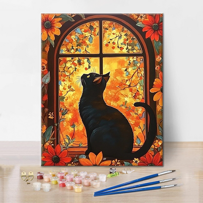 Gatto davanti alla finestra con i fiori - Dipingere con i Numeri
