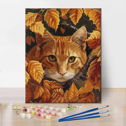 Foglie e gatto - Dipingere con i Numeri