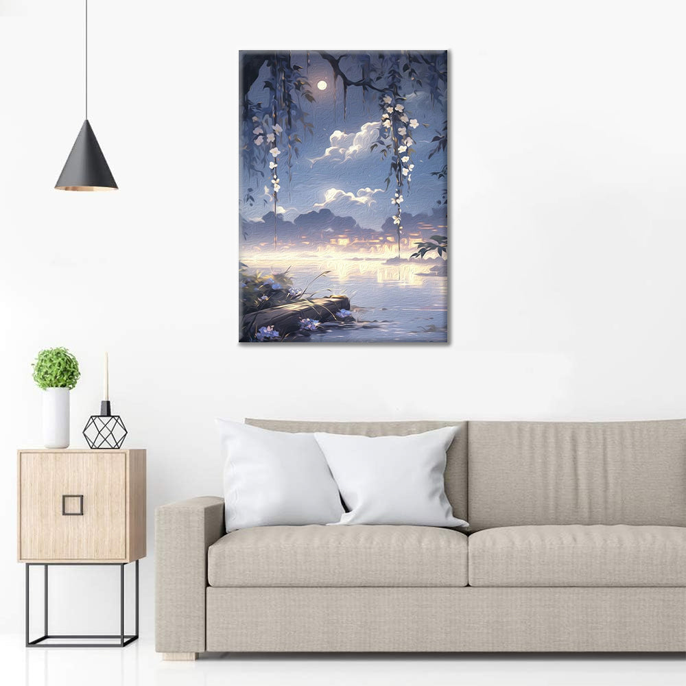 Sotto la Luna, Salici e Lago - Dipingere con i Numeri