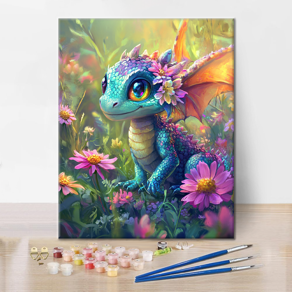 Drago colorato tra i fiori - Dipingere con i Numeri
