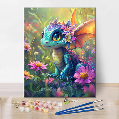 Drago colorato tra i fiori - Dipingere con i Numeri