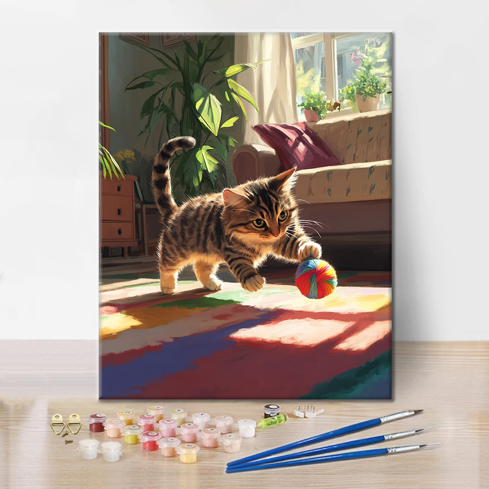 Gatto e palla colorata - Dipingere con i Numeri