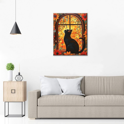 Gatto davanti alla finestra con i fiori - Dipingere con i Numeri