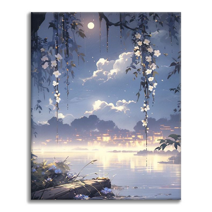 Sotto la Luna, Salici e Lago - Dipingere con i Numeri