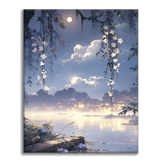 Sotto la Luna, Salici e Lago - Dipingere con i Numeri