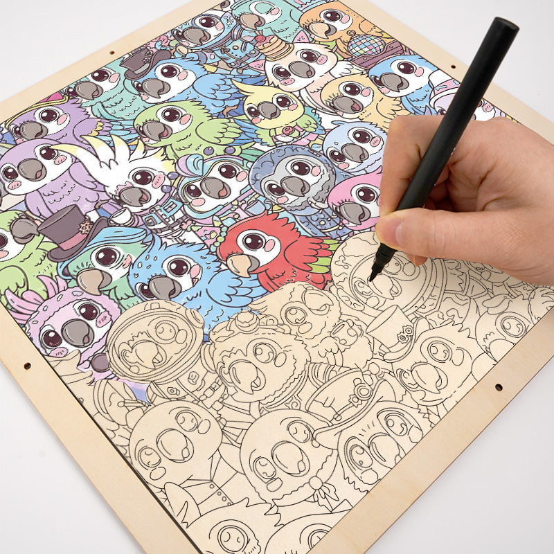 Parrocchetto ondulato - Puzzle in legno da colorare