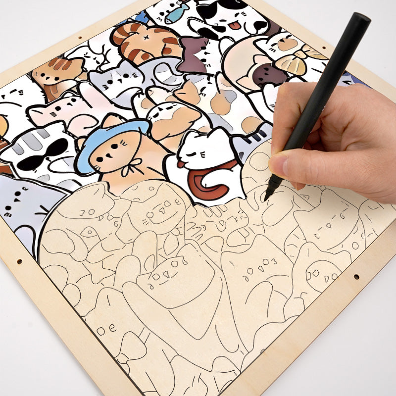 Gatti pigri - Puzzle in legno da colorare