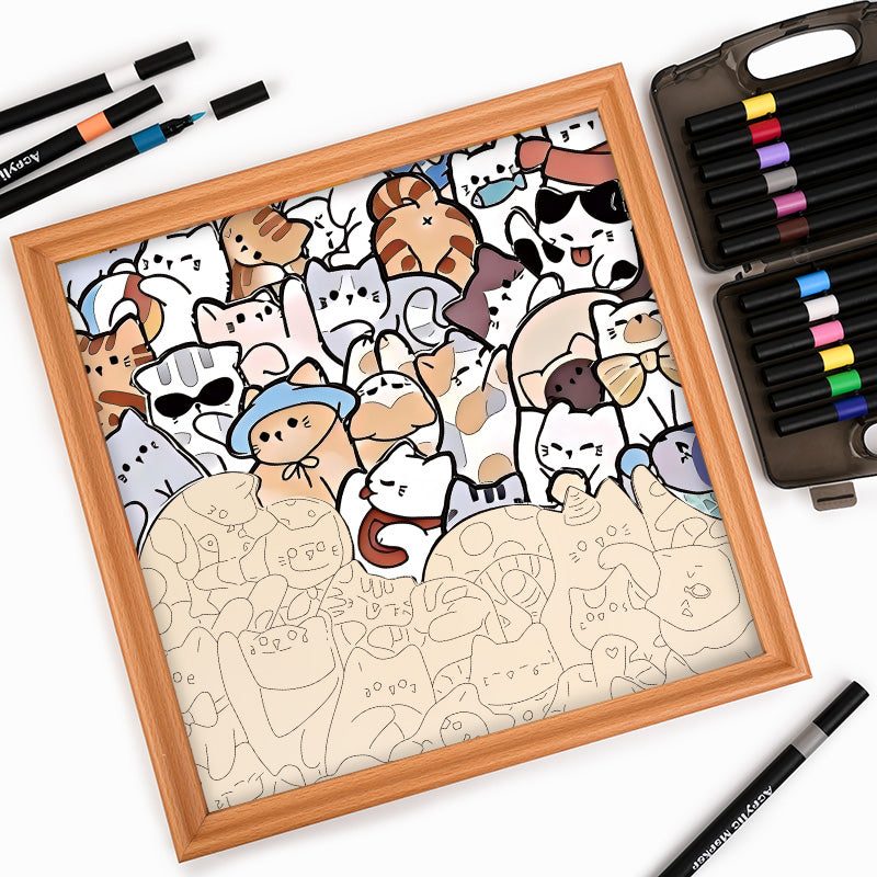 Gatti pigri - Puzzle in legno da colorare