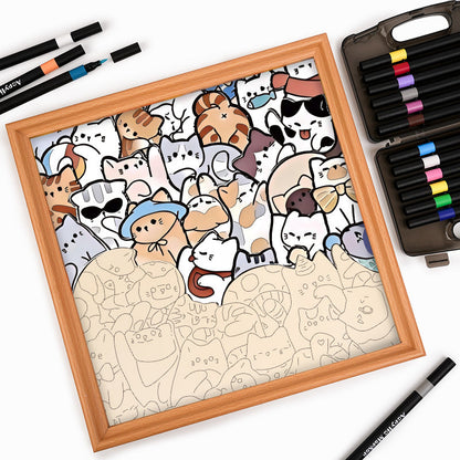 Gatti pigri - Puzzle in legno da colorare