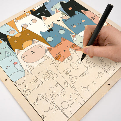 Line kittens - Puzzle in legno da colorare