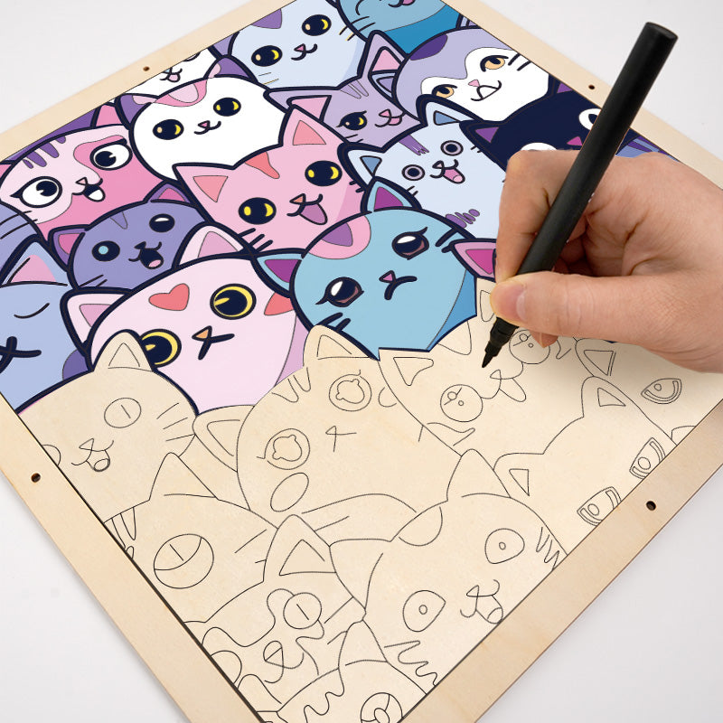 Silly Kitties - Puzzle in legno da colorare