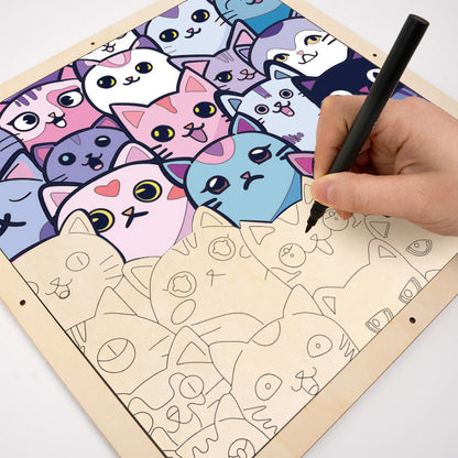 Silly Kitties - Puzzle in legno da colorare
