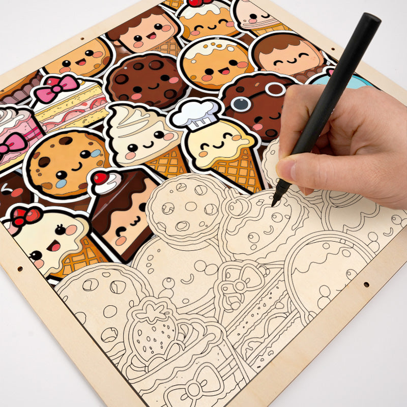 Dolci prelibatezze - Puzzle in legno da colorare