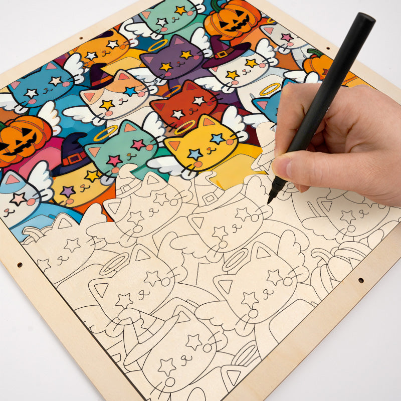 Twinkle kitty - Puzzle in legno da colorare