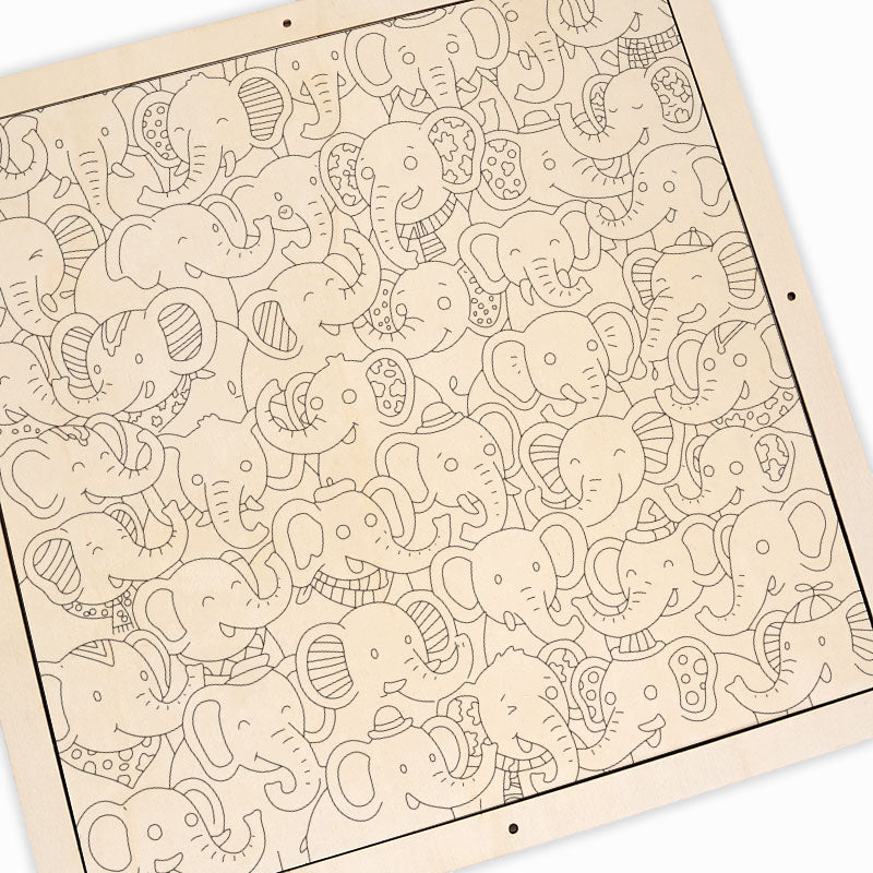 Festa degli elefanti - Puzzle in legno da colorare