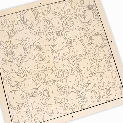Festa degli elefanti - Puzzle in legno da colorare