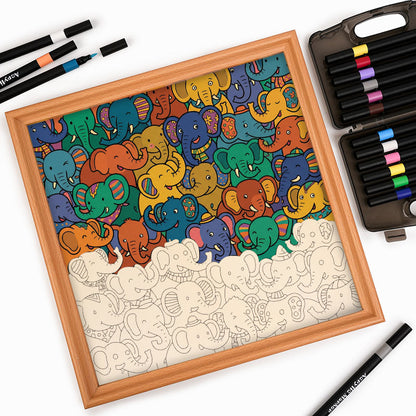 Festa degli elefanti - Puzzle in legno da colorare