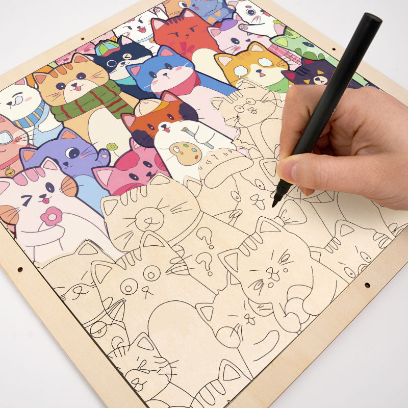 Gatti stravaganti - Puzzle in legno da colorare