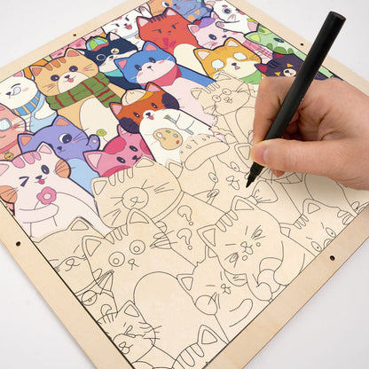 Gatti stravaganti - Puzzle in legno da colorare