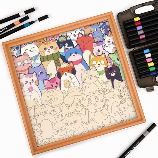 Gatti stravaganti - Puzzle in legno da colorare