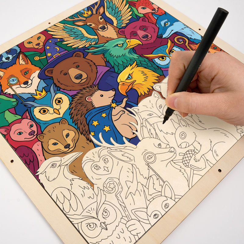 Amici della foresta incantata - Puzzle in legno da colorare