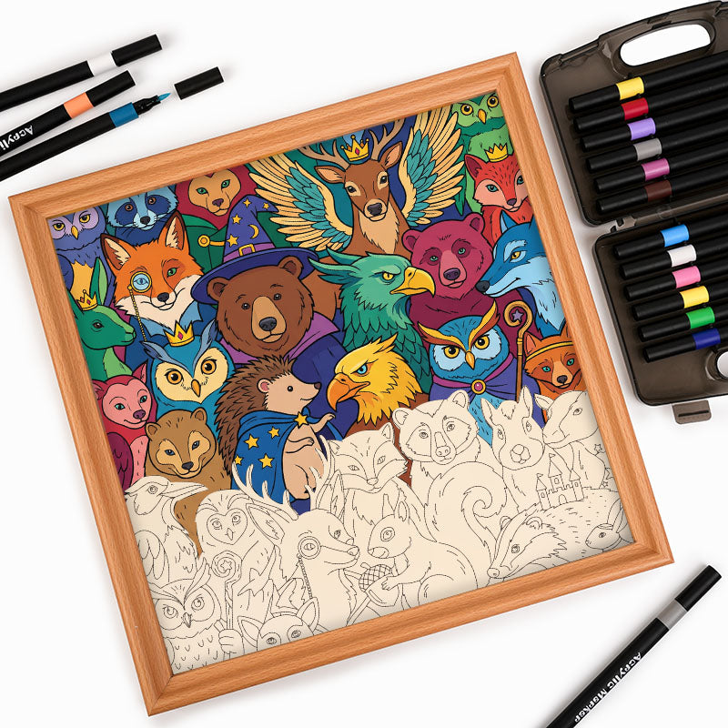Amici della foresta incantata - Puzzle in legno da colorare