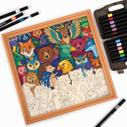 Amici della foresta incantata - Puzzle in legno da colorare