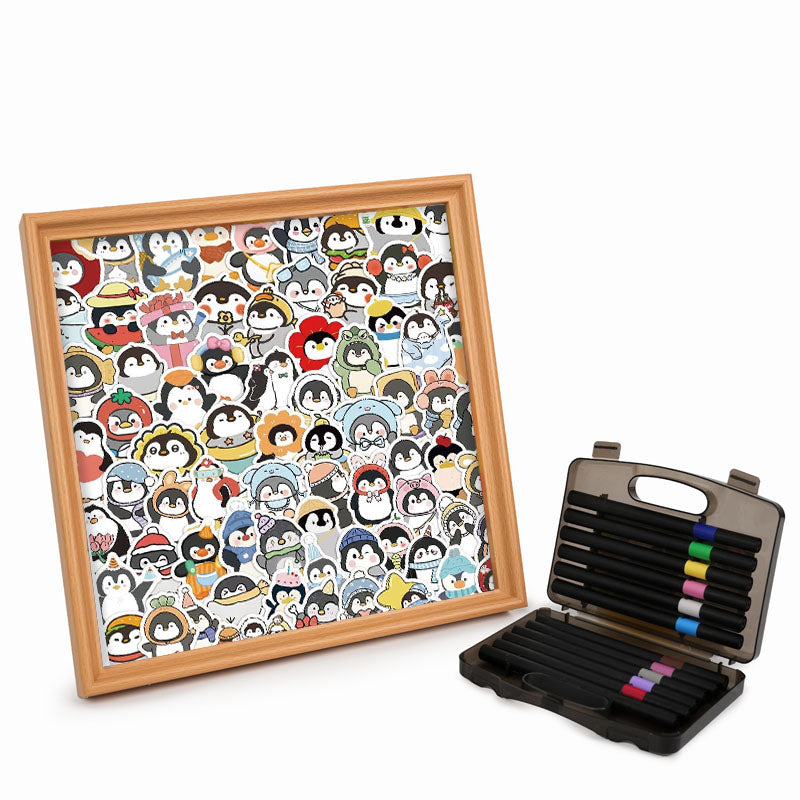 Pinguini divertenti - Puzzle in legno da colorare