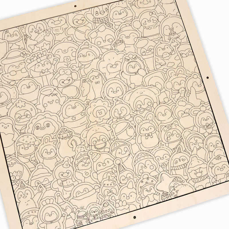 Pinguini divertenti - Puzzle in legno da colorare