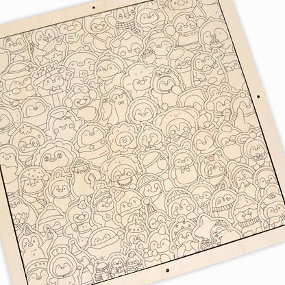 Pinguini divertenti - Puzzle in legno da colorare