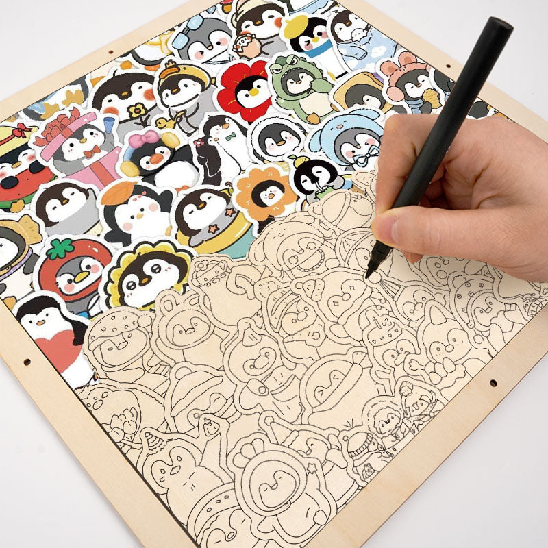 Pinguini divertenti - Puzzle in legno da colorare