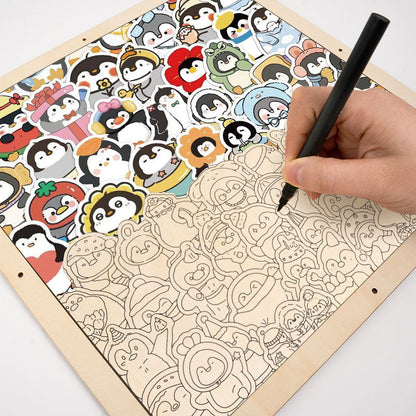 Pinguini divertenti - Puzzle in legno da colorare