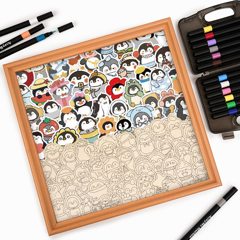 Pinguini divertenti - Puzzle in legno da colorare