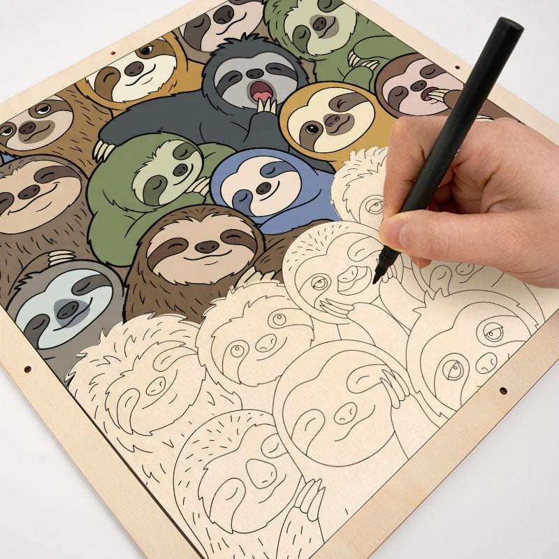 Bradipi pigri - Puzzle in legno da colorare
