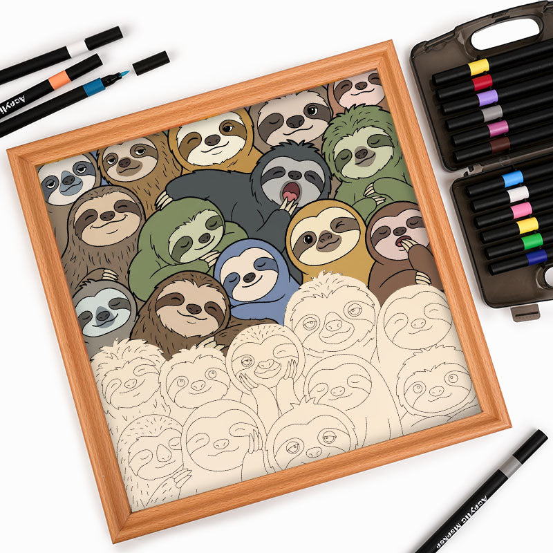 Bradipi pigri - Puzzle in legno da colorare