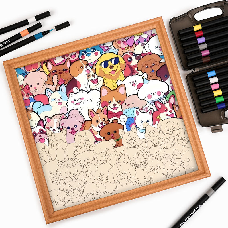 Pet Party - Puzzle in legno da colorare