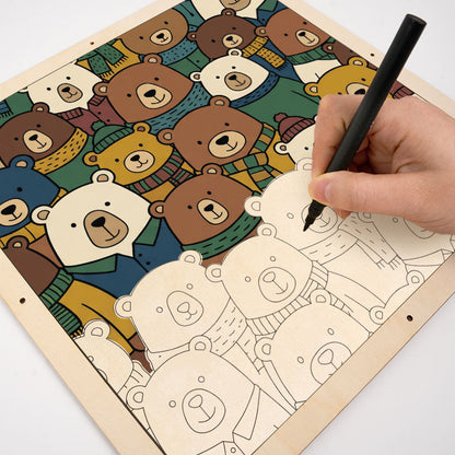 Orsetti Sciarpa - Puzzle in legno da colorare