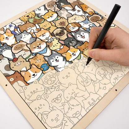 Tiny Puppy World - Puzzle in legno da colorare