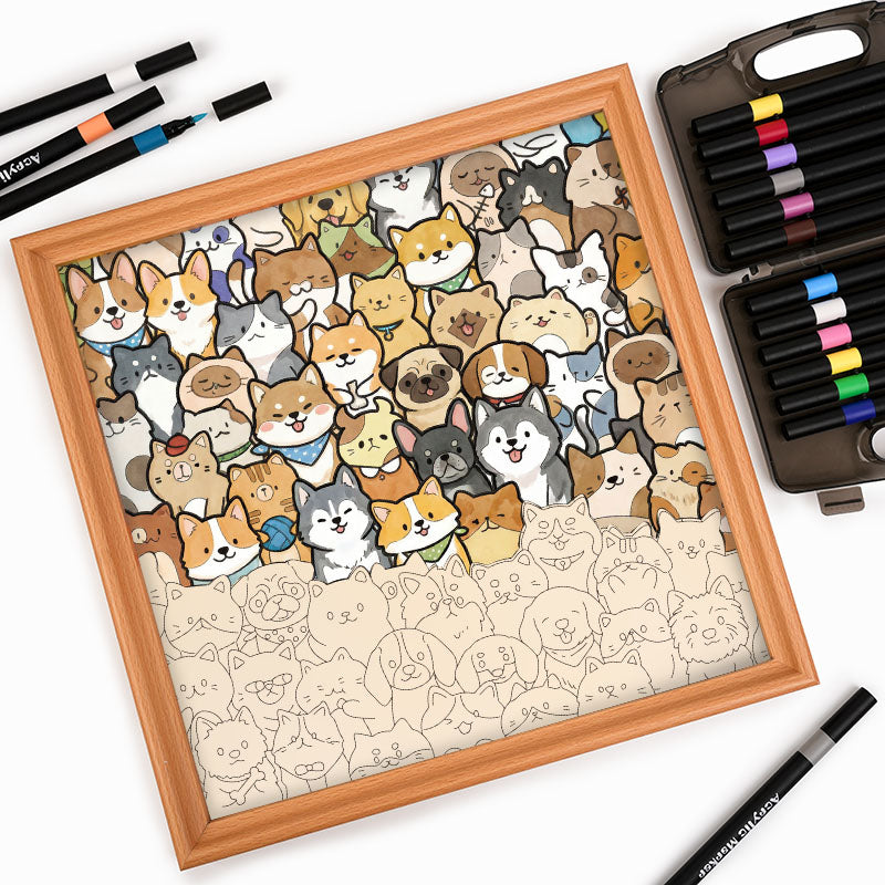 Tiny Puppy World - Puzzle in legno da colorare